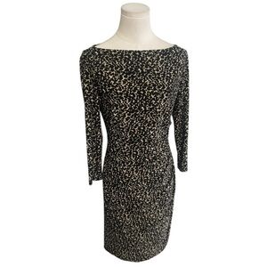Ralph Lauren Animal Print Black Long Sleeve Dress Ruched 4 Boat Neck Party Work